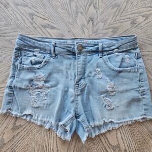Nine Planet Distressed Denim Shorts Womens Size Med Light Wash Blue Distressed